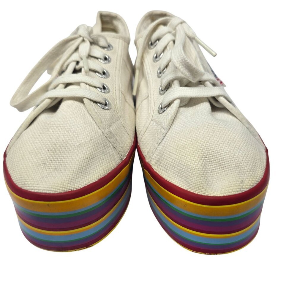 Superga Womens White Canvas Sneakers With Rainbow Platform Sole - Picture 2 of 7